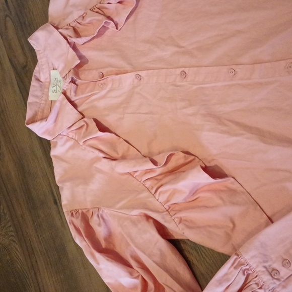 SVS Collection Pink Ruffle Puff Sleeve Button Down Collared Top A44 - Picture 2 of 7